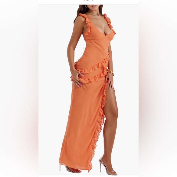 NWT House of CB pixie ruffle Georgette Body-con Cocktail Dress - Picture 3 of 12